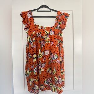 Orange Mini Sundress with Flutter Sleeves and Square Neck